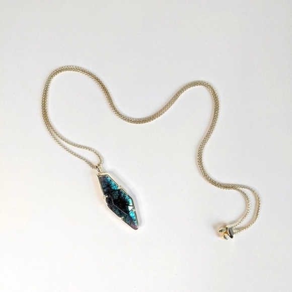 Kendra Scott Beatrice Teal Crackle Illusion Pendant Adjustable Necklace GoldTone - Picture 3 of 13